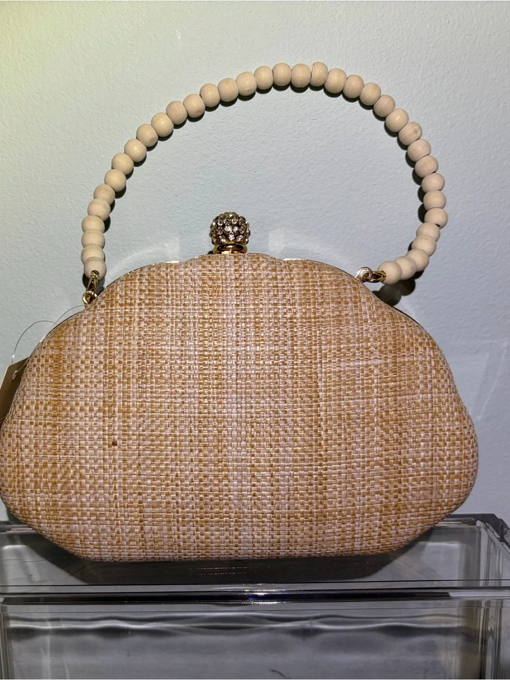 NWT Prezzo Embroidered Palm Woven Clutch With Chain or Beaded Removable Strap